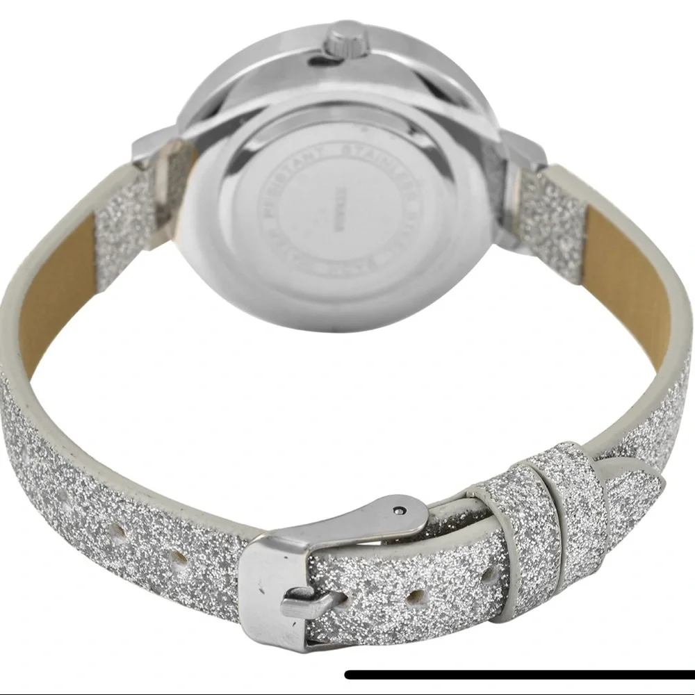 Silver Stardust Watch with Faux Leather Strap